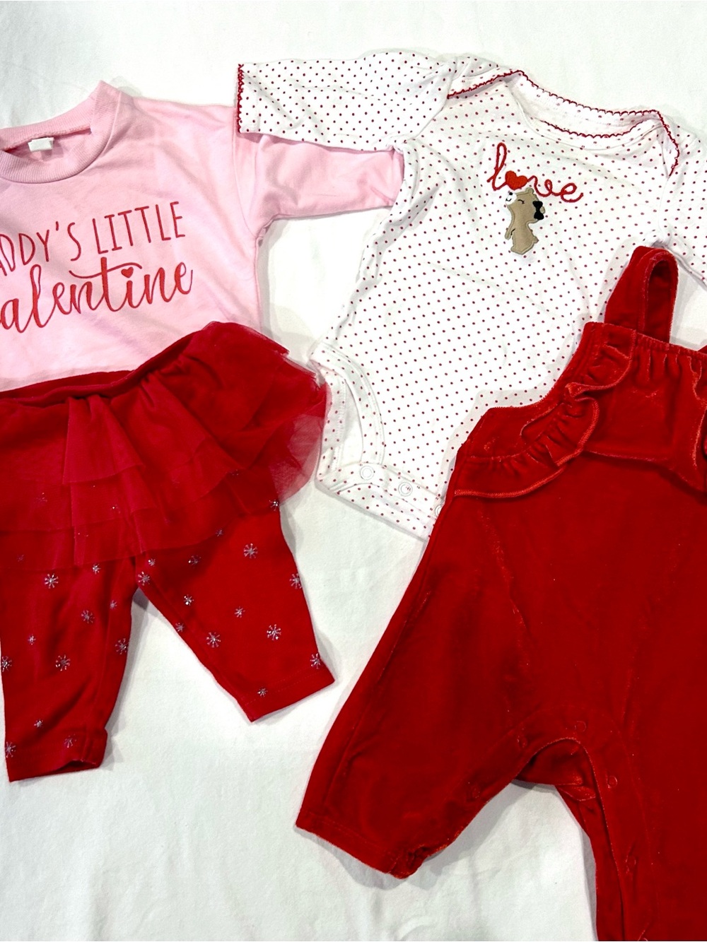 Baby Girl Valentine Outfit 4 Pc Bundle — Pink, White & Red